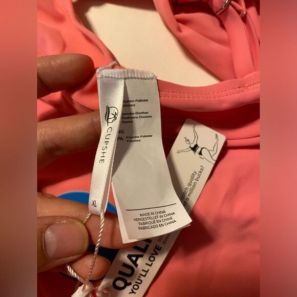 CUPSHE One Piece Swimsuit bathing suit hi rise cheeky hi cut out ties pink XL - Picture 9 of 11